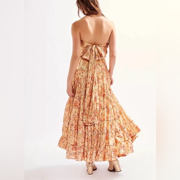 Free People Something Magical Maxi metallic floral bronze wrap top dress - Picture 10 of 12